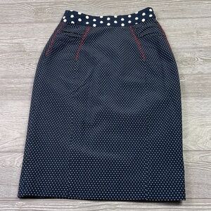 YOANA BARASCHI Pencil Midi Skirt Women's size 0 Blue & White Polka Dot High Rise